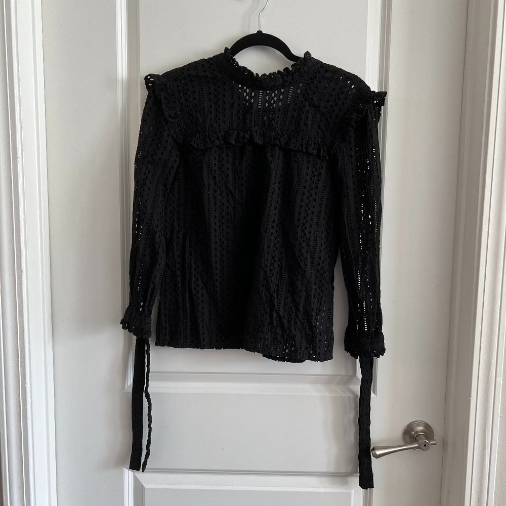 Madewell Black Long Sleeve Eyelet Blouse Size XXS